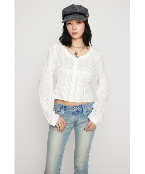 LAGUA GEM（ラグアジェム）の「FRILL NECK COTTON ブラウス（シャツ/ブラウス・レディース・ブラック/カーキ/ホワイト・FREE）」の13枚目の写真