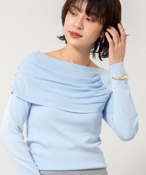 NOLLEY’S Sophi（ノーリーズソフィ）の「《手洗い可能》イレギュラーネックオフショルプルオーバー（ニット/セーター・レディース・ベビーピンク/サックスブルー/グレイッシュベージュ・38）」の6枚目の写真