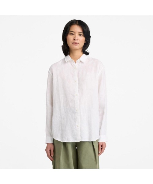 Timberland(ティンバーランド)の「リネン 長袖 シャツ レディース(シャツ/ブラウス・レディース・ホワイト・LARGE/MEDIUM/SMALL/X-SMALL)」の1枚目の写真