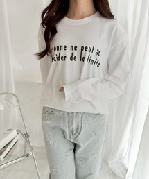 レッドテキストデザインロンT/長袖Tシャツ