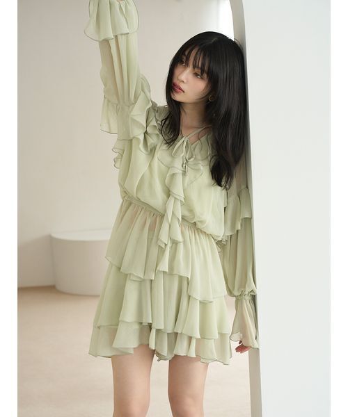 LILY BROWN（リリーブラウン）の「ドレープフリルセットアップ（ワンピース・レディース・ピンクベージュ/ミント/モカ・F）」の19枚目の写真