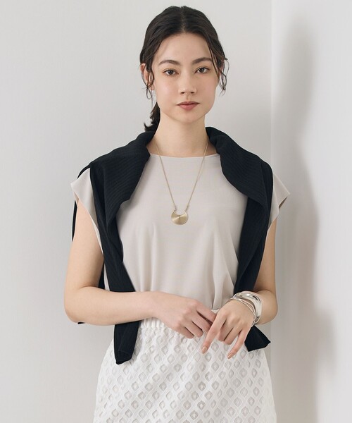 自由区(ジユウク)の「ストレッチアムンゼンフレンチスリーブ カットソー(Tシャツ/カットソー・レディース・スカイブルー系/ベージュ系/ネイビー系・44/48/46)」の1枚目の写真