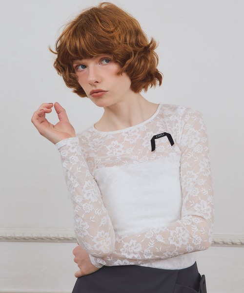 EIMY ISTOIRE(エイミーイストワール)の「ロゴテープレーストップス(Tシャツ/カットソー・レディース・ブラック/ホワイト・F)」の4枚目の写真