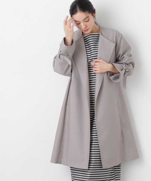NANO universe（ナノユニバース）の「シャンブレーツイルラップコート（トレンチコート・レディース・ベージュ/グレー・S/M）」の2枚目の写真