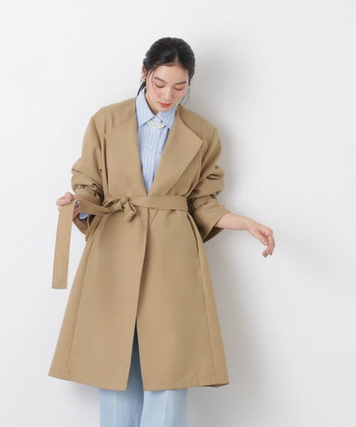 NANO universe（ナノユニバース）の「シャンブレーツイルラップコート（トレンチコート・レディース・ベージュ/グレー・S/M）」の12枚目の写真