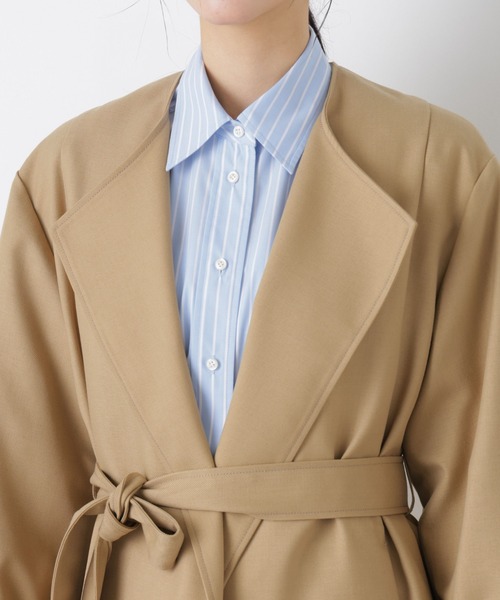 NANO universe（ナノユニバース）の「シャンブレーツイルラップコート（トレンチコート・レディース・ベージュ/グレー・S/M）」の21枚目の写真