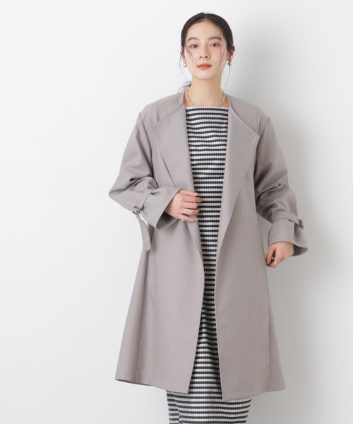 NANO universe（ナノユニバース）の「シャンブレーツイルラップコート（トレンチコート・レディース・ベージュ/グレー・S/M）」の3枚目の写真