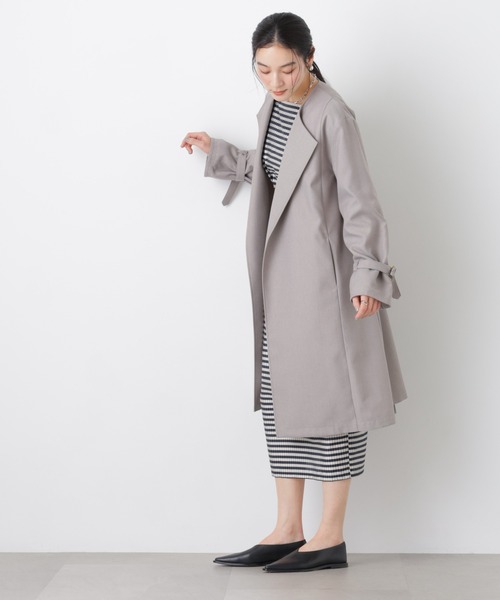 NANO universe（ナノユニバース）の「シャンブレーツイルラップコート（トレンチコート・レディース・ベージュ/グレー・S/M）」の5枚目の写真