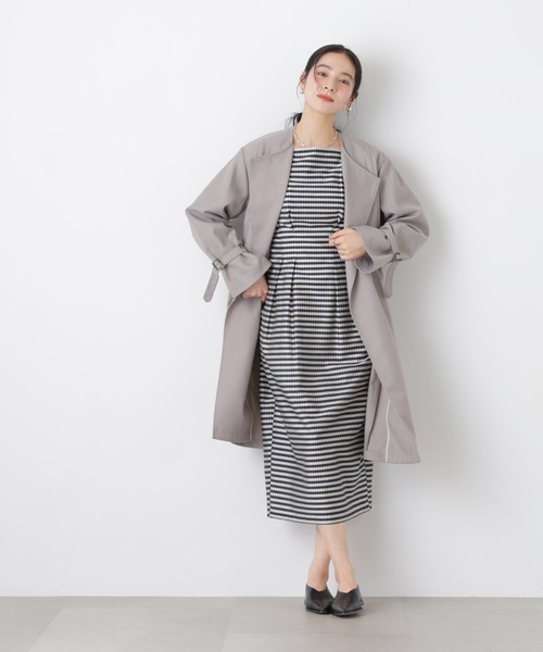 NANO universe（ナノユニバース）の「シャンブレーツイルラップコート（トレンチコート・レディース・ベージュ/グレー・S/M）」の7枚目の写真