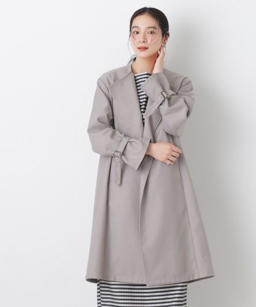 NANO universe（ナノユニバース）の「シャンブレーツイルラップコート（トレンチコート・レディース・ベージュ/グレー・S/M）」の4枚目の写真