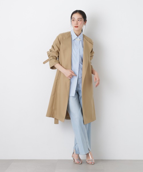 NANO universe（ナノユニバース）の「シャンブレーツイルラップコート（トレンチコート・レディース・ベージュ/グレー・S/M）」の15枚目の写真