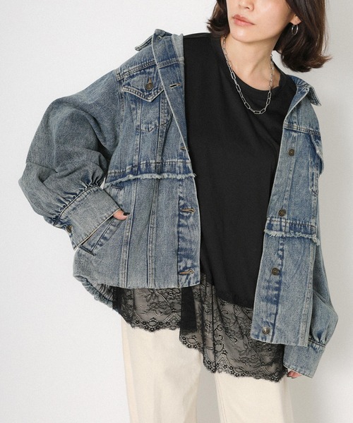 Floran（フローラン）の「デニムツイルブルゾン（デニムジャケット・レディース・ブルー/ライトブルー・FREE）」の4枚目の写真