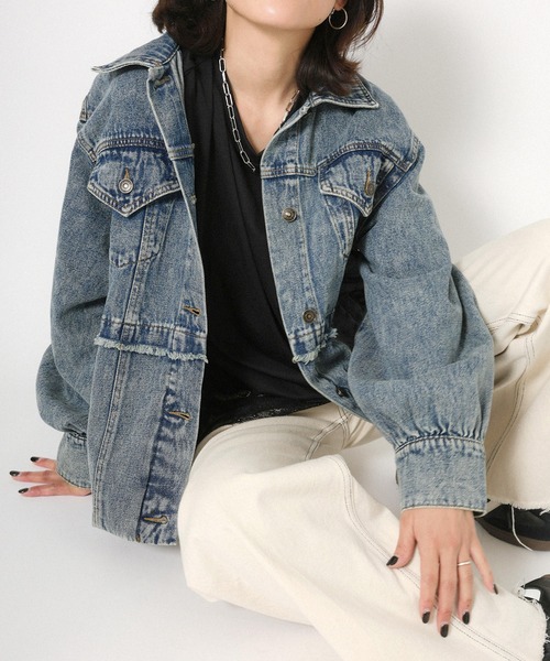 Floran（フローラン）の「デニムツイルブルゾン（デニムジャケット・レディース・ブルー/ライトブルー・FREE）」の6枚目の写真