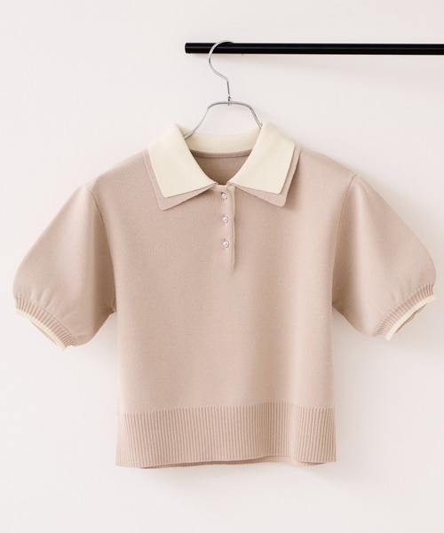 VIS（ビス）の「ダブルカラーポロトップス/イージーケア・WEB限定カラー（ニット/セーター・レディース・チャコールグレー/キャメル/グレー/ベージュ・FREE）」の3枚目の写真