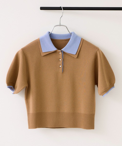 VIS（ビス）の「ダブルカラーポロトップス/イージーケア・WEB限定カラー（ニット/セーター・レディース・チャコールグレー/キャメル/グレー/ベージュ・FREE）」の4枚目の写真