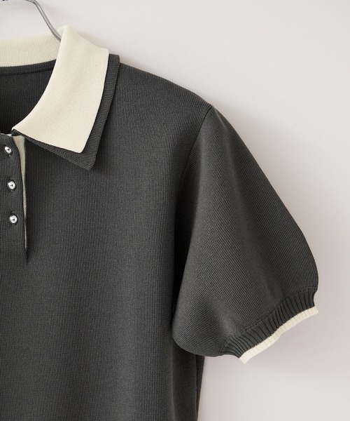 VIS（ビス）の「ダブルカラーポロトップス/イージーケア・WEB限定カラー（ニット/セーター・レディース・チャコールグレー/キャメル/グレー/ベージュ・FREE）」の13枚目の写真