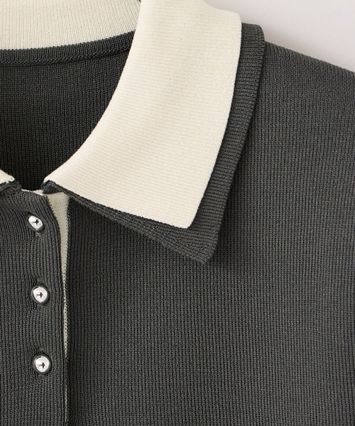 VIS（ビス）の「ダブルカラーポロトップス/イージーケア・WEB限定カラー（ニット/セーター・レディース・チャコールグレー/キャメル/グレー/ベージュ・FREE）」の15枚目の写真