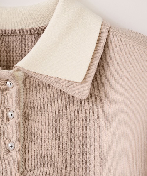 VIS（ビス）の「ダブルカラーポロトップス/イージーケア・WEB限定カラー（ニット/セーター・レディース・チャコールグレー/キャメル/グレー/ベージュ・FREE）」の16枚目の写真