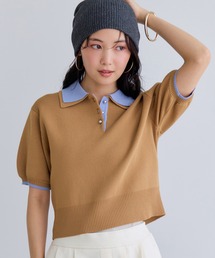 VIS（ビス）の「ダブルカラー半袖ポロニットトップス/イージーケア・WEB限定カラー（ポロシャツ）」