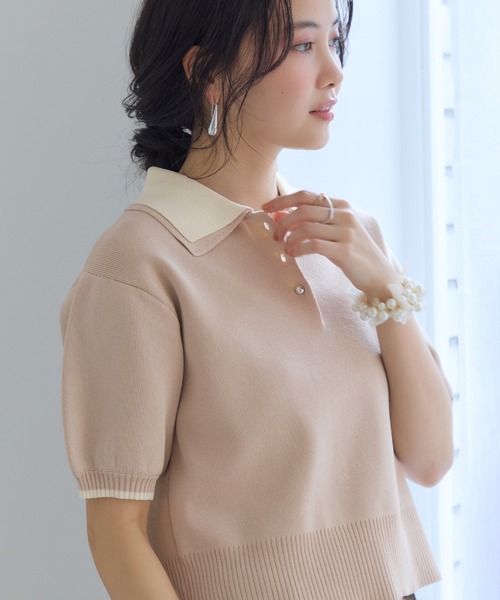 VIS（ビス）の「ダブルカラーポロトップス/イージーケア・WEB限定カラー（ニット/セーター・レディース・チャコールグレー/キャメル/グレー/ベージュ・FREE）」の22枚目の写真