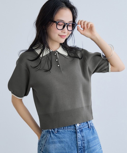 ダブルカラー半袖ポロニットトップス/WEB限定カラー(ポロシャツ ダブルカラー半袖ポロニットトップス/WEB限定カラー(ポロシャツ