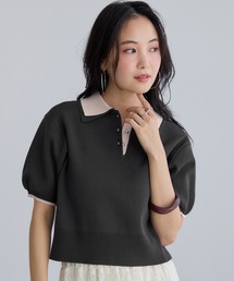 VIS（ビス）の「ダブルカラー半袖ポロニットトップス/イージーケア・WEB限定カラー（ポロシャツ）」