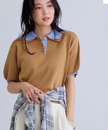 VIS（ビス）の「ダブルカラー半袖ポロニットトップス/イージーケア・WEB限定カラー（ポロシャツ）」