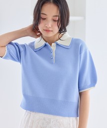 VIS（ビス）の「【新色追加】ダブルカラーポロ襟半袖ニットトップス WEB限定カラー（ポロシャツ）」