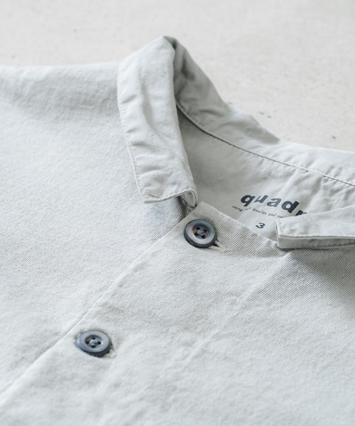 quadro（クオドロ）の「BDドライ度詰め天竺布帛コンビ衿付きP/O（Tシャツ/カットソー・メンズ・グレー/ダークネイビー/キナリ・LARGE/MEDIUM）」の10枚目の写真