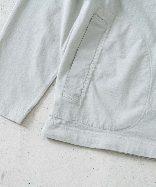 quadro（クオドロ）の「BDドライ度詰め天竺布帛コンビ衿付きP/O（Tシャツ/カットソー・メンズ・グレー/ダークネイビー/キナリ・LARGE/MEDIUM）」の14枚目の写真