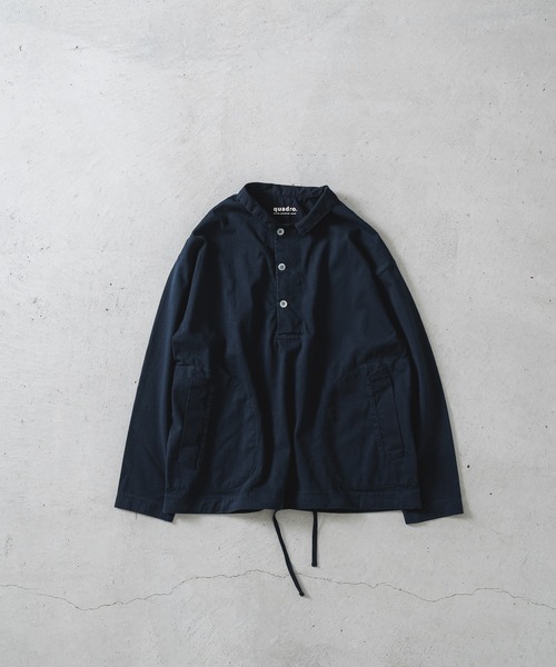 quadro（クオドロ）の「BDドライ度詰め天竺布帛コンビ衿付きP/O（Tシャツ/カットソー・メンズ・グレー/ダークネイビー/キナリ・LARGE/MEDIUM）」の6枚目の写真