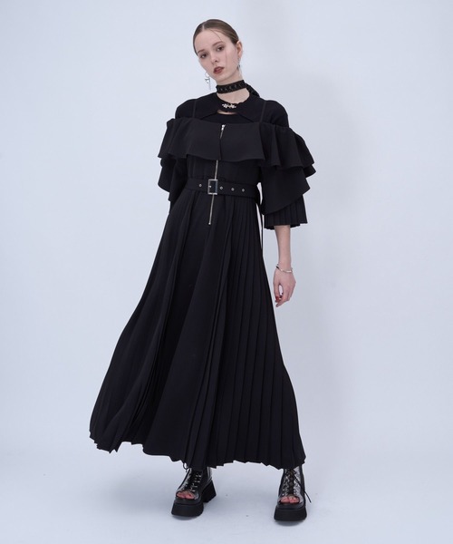 HARE(ハレ)の「【2WAYで着れる】オフショルZIPプリーツワンピース(HARE)(ワンピース・レディース・ブルー/ブラック/ベージュ・FREE)」の4枚目の写真