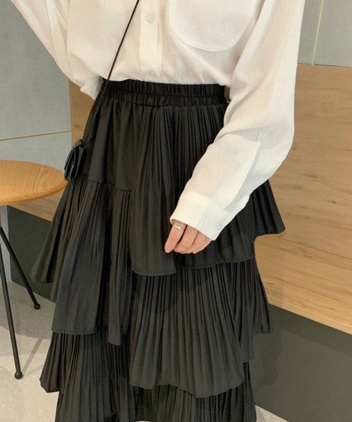 by LEGNA(バイレグナ)の「段プリーツティアードスカート(スカート・レディース・ブラウン系その他/ブラック/ホワイト・FREE)」の8枚目の写真