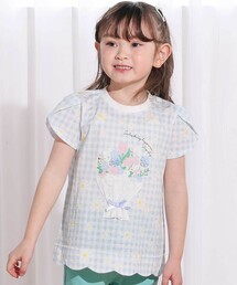 セール】ボーダー&花柄テレコ半袖Tシャツ(80~130cm)（Tシャツ 