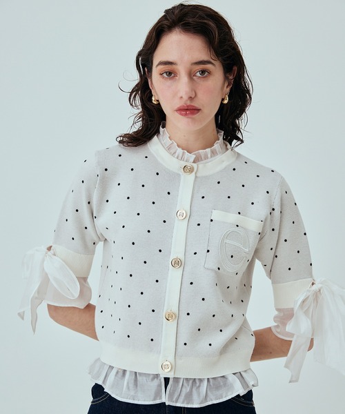 EIMY ISTOIRE（エイミーイストワール）の「DOT アタッチドハーフスリーブカーディガン（カーディガン/ボレロ・レディース・ブラック/ホワイト・F）」の2枚目の写真