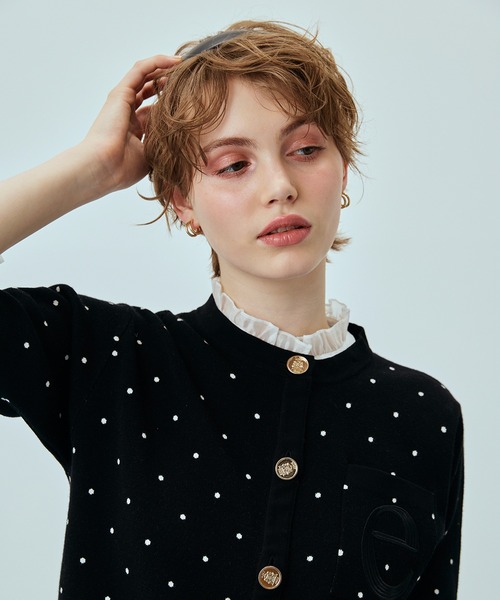 EIMY ISTOIRE（エイミーイストワール）の「DOT アタッチドハーフスリーブカーディガン（カーディガン/ボレロ・レディース・ブラック/ホワイト・F）」の6枚目の写真