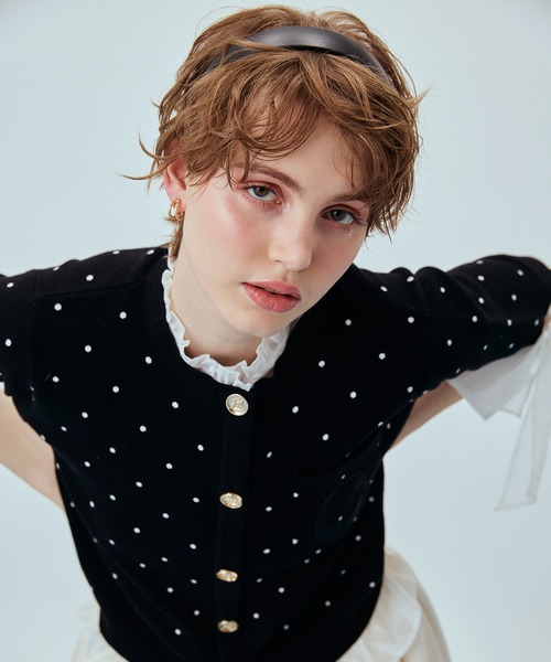 EIMY ISTOIRE（エイミーイストワール）の「DOT アタッチドハーフスリーブカーディガン（カーディガン/ボレロ・レディース・ブラック/ホワイト・F）」の5枚目の写真