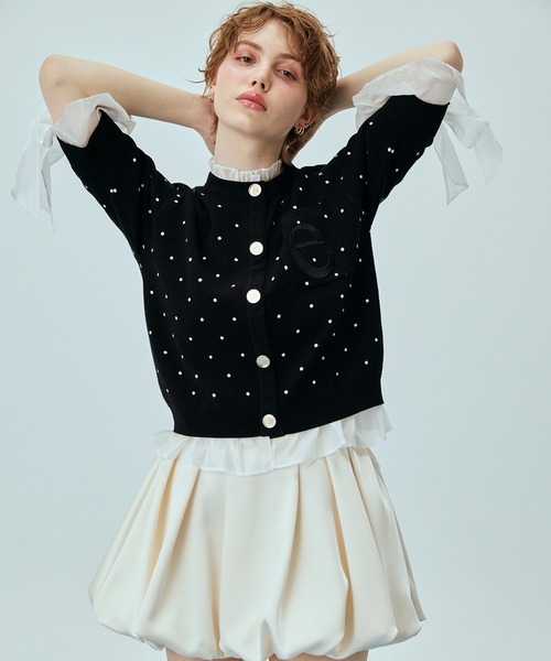 EIMY ISTOIRE（エイミーイストワール）の「DOT アタッチドハーフスリーブカーディガン（カーディガン/ボレロ・レディース・ブラック/ホワイト・F）」の7枚目の写真