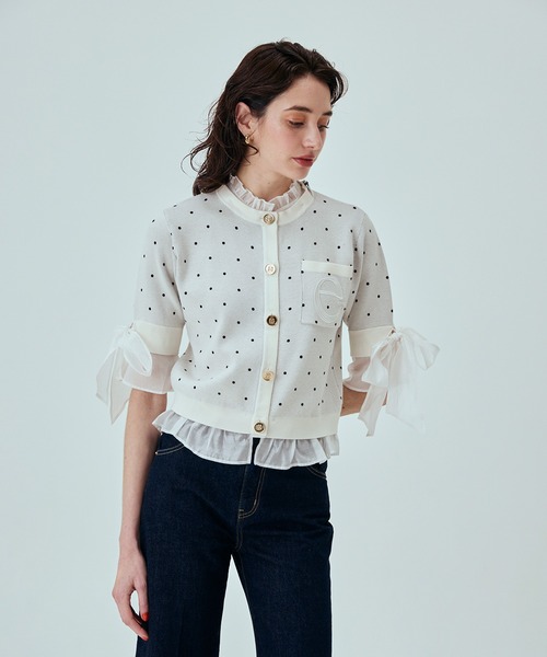 EIMY ISTOIRE（エイミーイストワール）の「DOT アタッチドハーフスリーブカーディガン（カーディガン/ボレロ・レディース・ブラック/ホワイト・F）」の15枚目の写真