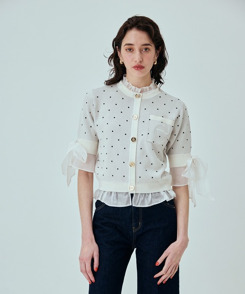 EIMY ISTOIRE（エイミーイストワール）の「DOT アタッチドハーフスリーブカーディガン（カーディガン/ボレロ・レディース・ブラック/ホワイト・F）」の14枚目の写真