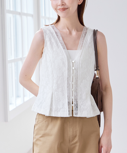 U by SPICK&SPAN(ユーバイスピックアンドスパン)の「メッシュレースタンクブラウス(シャツ/ブラウス・レディース・ホワイト/ブラック・FREE)」の6枚目の写真