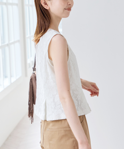 U by SPICK&SPAN(ユーバイスピックアンドスパン)の「メッシュレースタンクブラウス(シャツ/ブラウス・レディース・ホワイト/ブラック・FREE)」の10枚目の写真