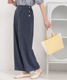 SHOO・LA・RUE | 【S-LL】穿くだけすっきりシルエット サイドボタン付き デニム風ワイドパンツ(その他パンツ)