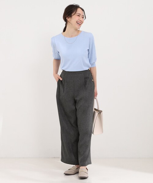 SHOO・LA・RUE（シューラルー）の「サイドボタンデニム風ワイドパンツ（その他パンツ・レディース・ブルー/ブラック/ベージュ/ネイビー・01/02/03/04）」の7枚目の写真