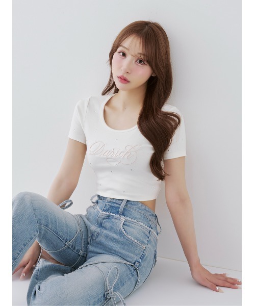 Darich（ダーリッチ）の「DarichエンブロイダリービジューコンパクトTシャツ（Tシャツ/カットソー・レディース・サックスブルー/ピンク/ホワイト・FREE）」の13枚目の写真