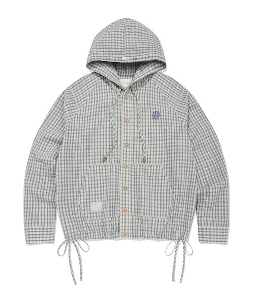 Wacky WiLLy（ワッキーウィリー）の「WOMEN'S CHECK SEERSUCKER HOODED SHIRT TYPE JUMPER（ブルゾン・レディース・クリーム/ネイビー・FREE）」の18枚目の写真