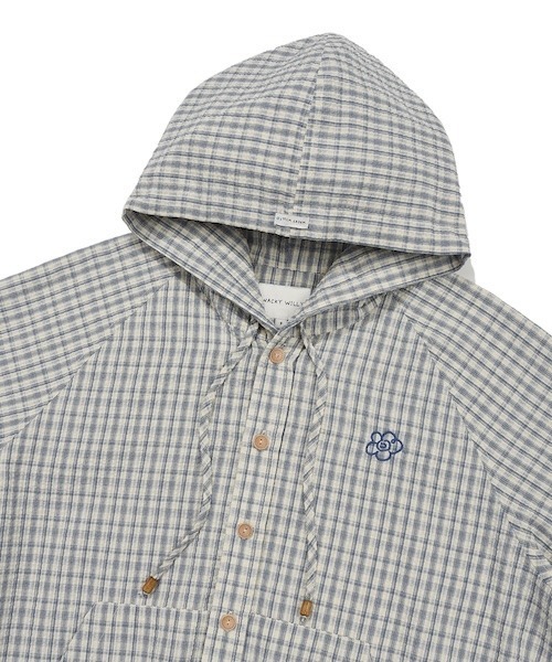 Wacky WiLLy（ワッキーウィリー）の「WOMEN'S CHECK SEERSUCKER HOODED SHIRT TYPE JUMPER（ブルゾン・レディース・クリーム/ネイビー・FREE）」の16枚目の写真