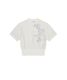 RIBBON GRAPHIC MOCK NECK TOP [WHITE]
