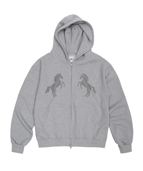 Horse hood zip up (серый худи на молнии с капюшоном)