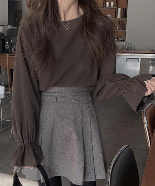 Lace Ladies(レースレディース)の「ソリッドカラー キャンディ袖 長袖 Tシャツ ブルオーバー(Tシャツ/カットソー・レディース・ブラウン/ホワイト・XL/M)」の2枚目の写真